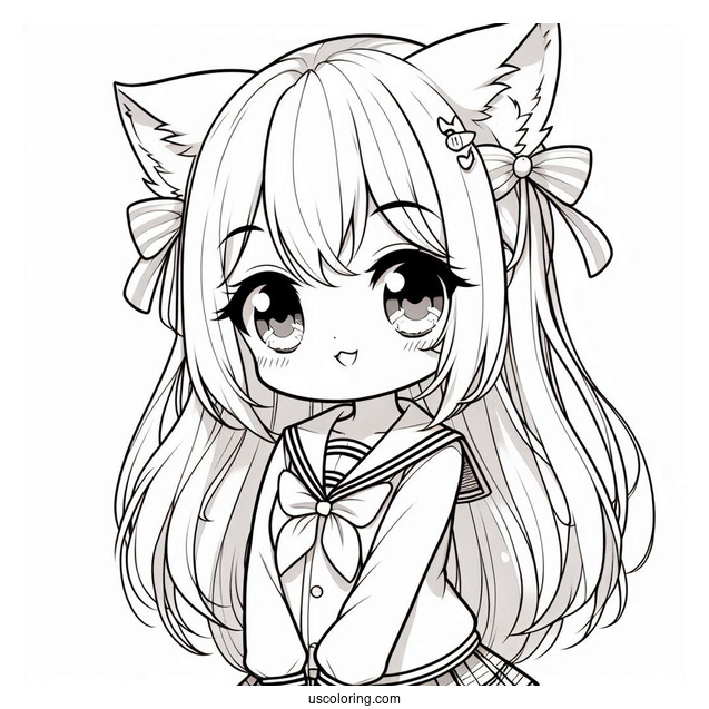 Chibi School Girl With Cat Ears