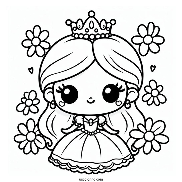 Simple Cartoon Princess Daisy Coloring Page For Kids