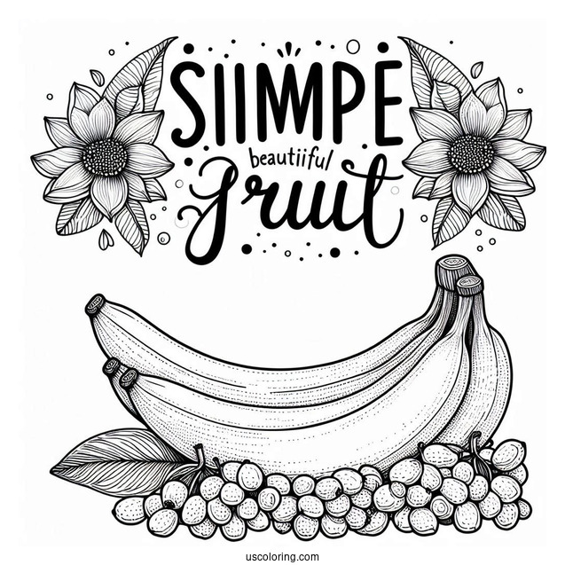 Fruit Word Above A Realistic Banana Coloring Page For Kids