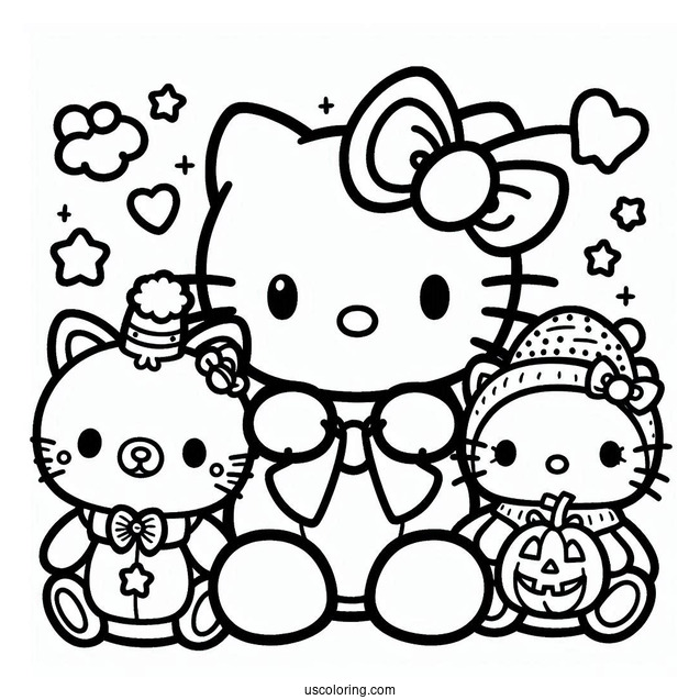 Sanrio Coloring Pages Of Hello Kitty, Dear Daniel, And Friends In Halloween Costumes