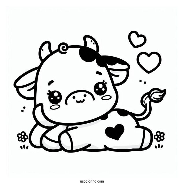 Cute Kawaii Cow Coloring For Preschoolers