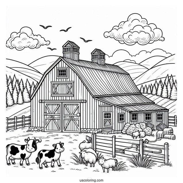 Coloring Page Of Farm Barn