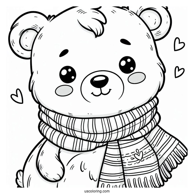 Cute Coloring Page Bear Wearing A Scarf For Preschoolers