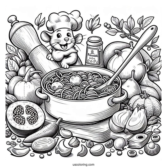 Detailed Ratatouille Coloring Page And Alfredo Cooking