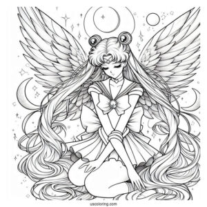 Realistic Sailor Moon With Wings Coloring In