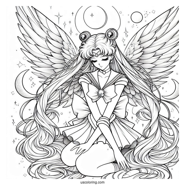 Realistic Sailor Moon With Wings Coloring In