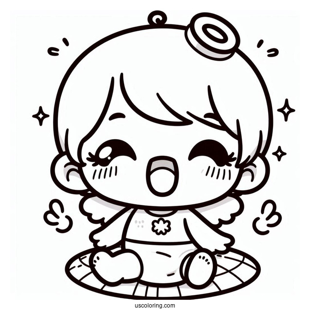 Kawaii Baby Coloring Page Laughing