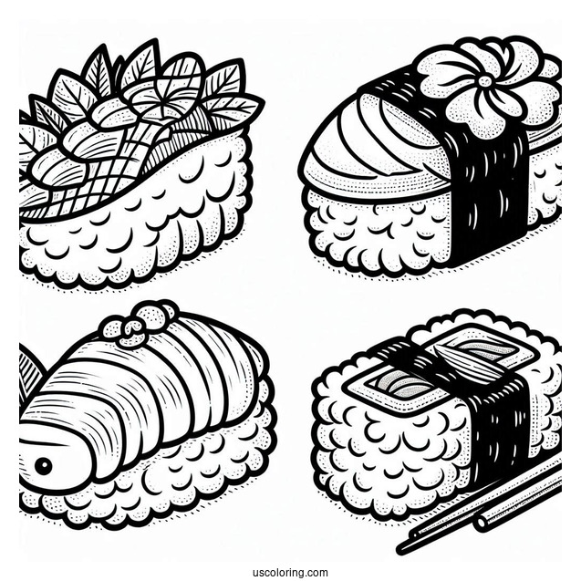 Adorable Nigiri And Temari Sushi Coloring Pages Variety