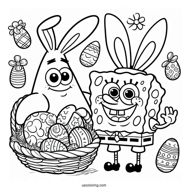 Easter SpongeBob Coloring Page And Patrick Star With Bunny Ears