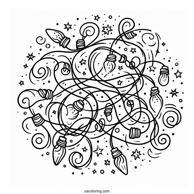 Tangled Christmas Lights With Stars To Color