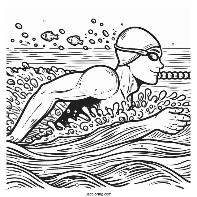 Swimming Coloring Page Racing In The Pool