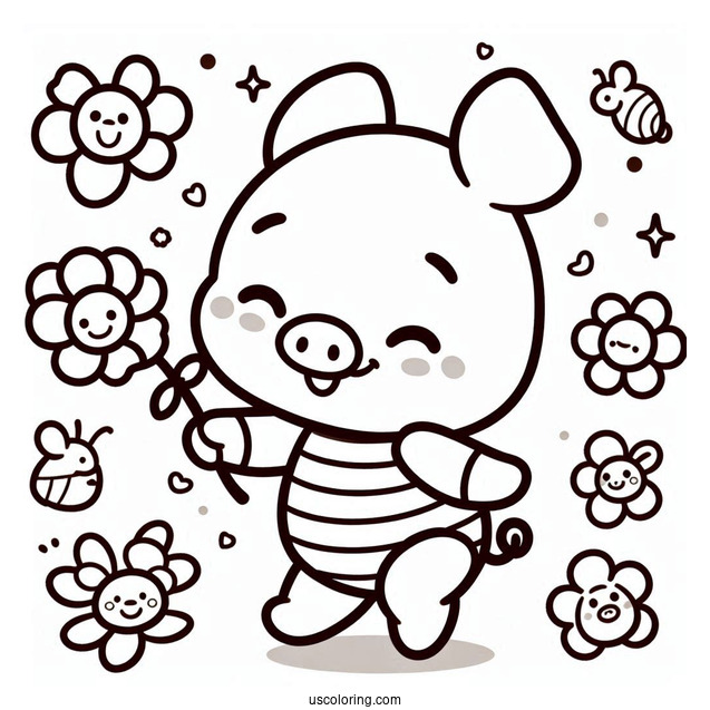 Kawaii Piglet Coloring Page With Winnie The Pooh For Preschoolers