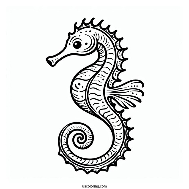 Easy Outline Of a Seahorse With Long Tail