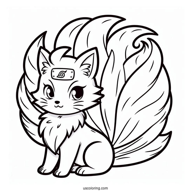 Cute Nine Tails Fox Naruto Coloring Page For Preschoolers