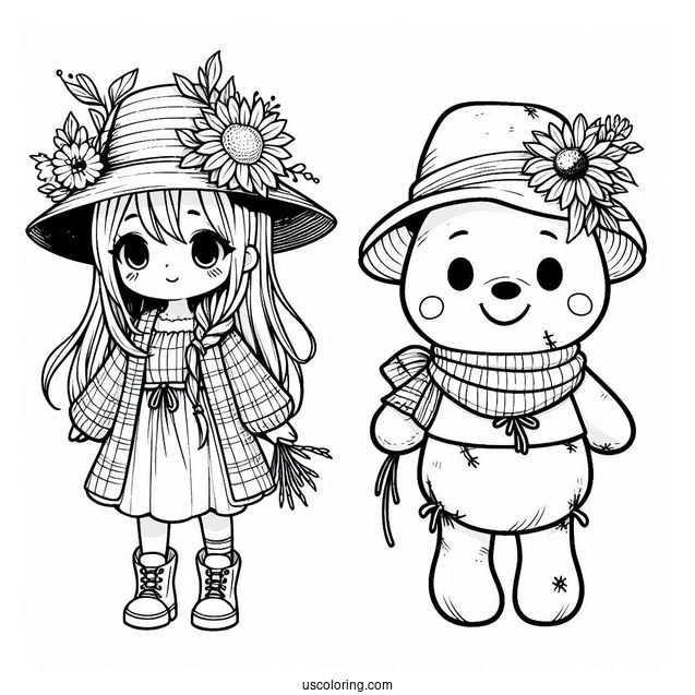 Cute Winnie The Pooh Scarecrow Coloring Page For Kids