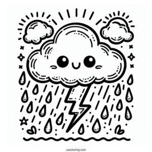 Angry Cloud With Rain Coloring Page And Lightning For Kids
