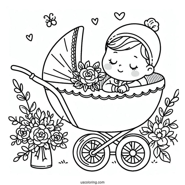 Baby Coloring Page In A Stroller