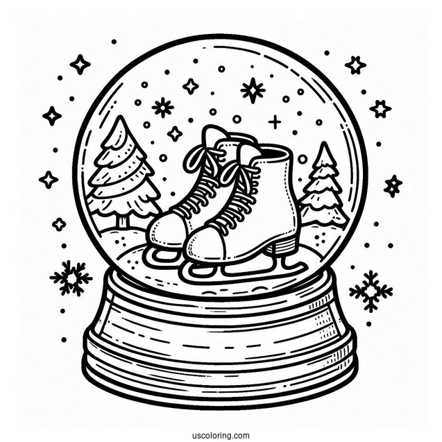 Easy Ice Skates Inside A Snow Globe Coloring Page For Kids