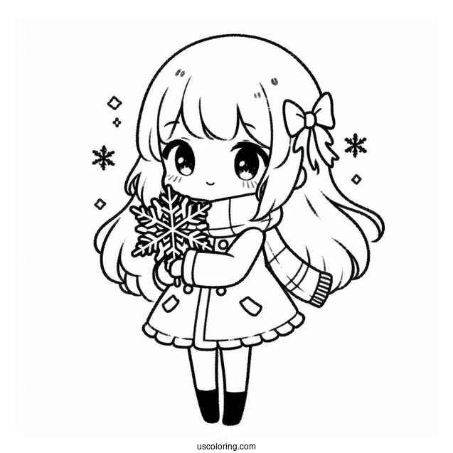 Kawaii Anime Girl Holding Snowflake Coloring Page