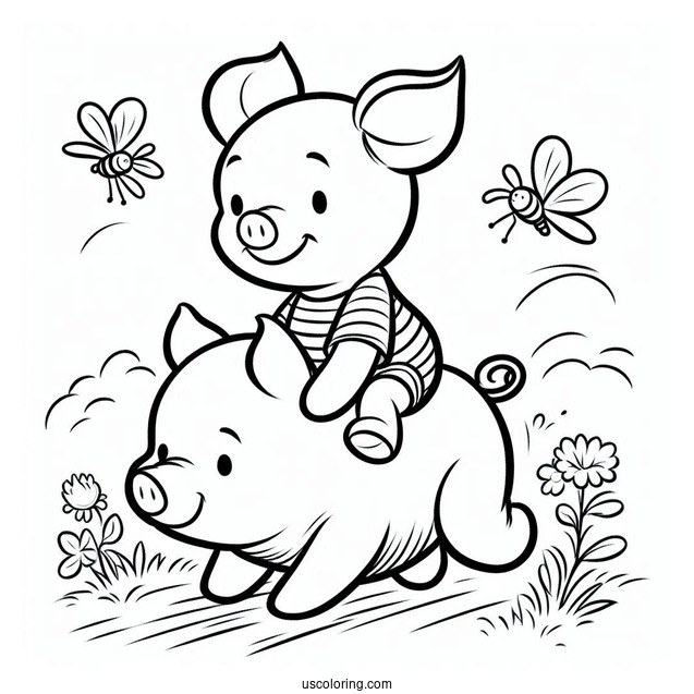 Piglet Coloring Page Riding On Winnie The Pooh's Back