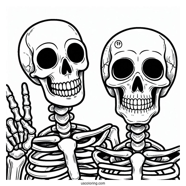 Smiling Skeleton Coloring Page Doing Peace Sign