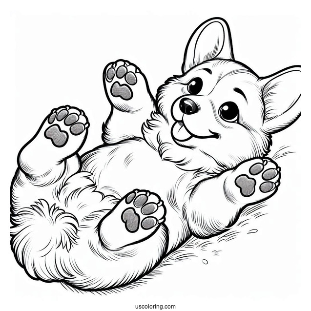 Corgi Coloring Page Lying On Its Back With Paws Up
