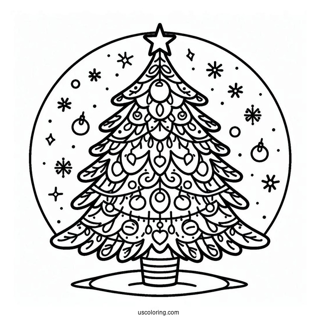 Easy To Color Christmas Tree For Kids