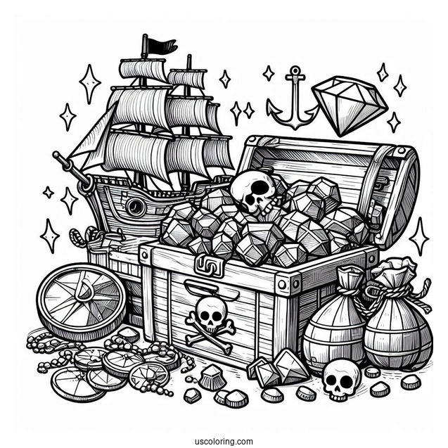 Pirates Gold and Gem Bounty To Color