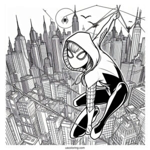 Spider-Gwen Coloring Page Shooting Webs For Kids