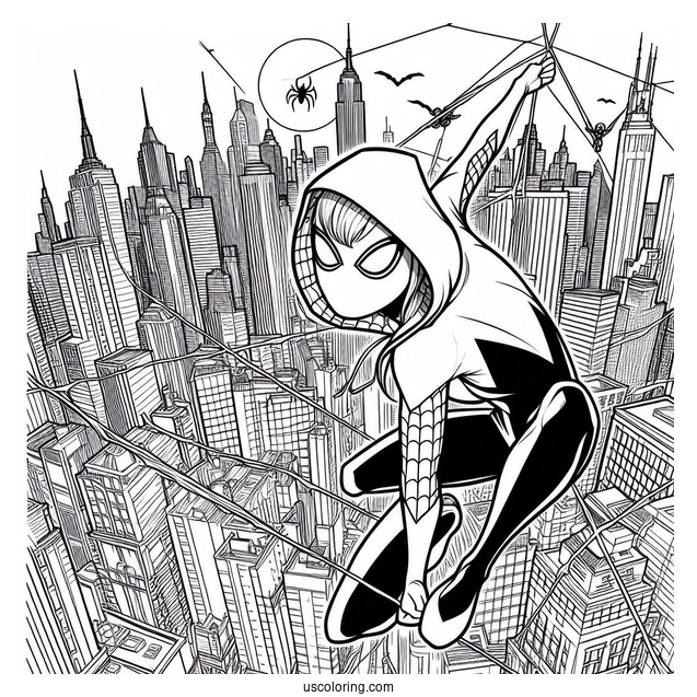Spider-Gwen Coloring Page Shooting Webs For Kids