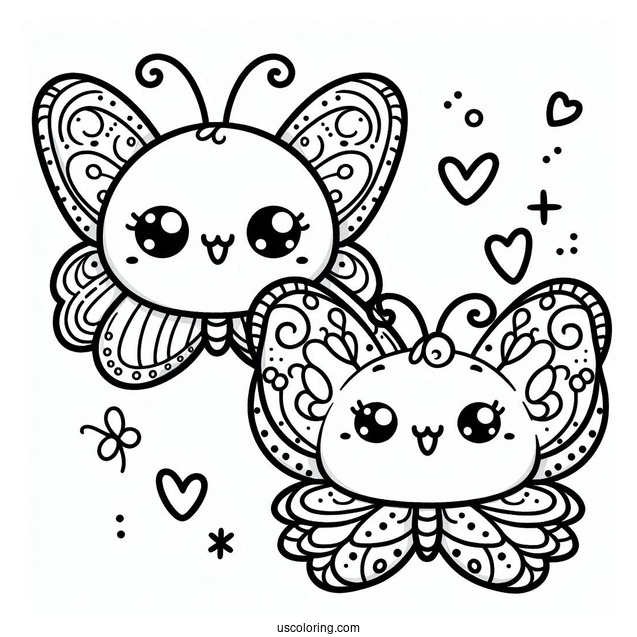 Smiling Kawaii Butterfly Coloring Page For Kids