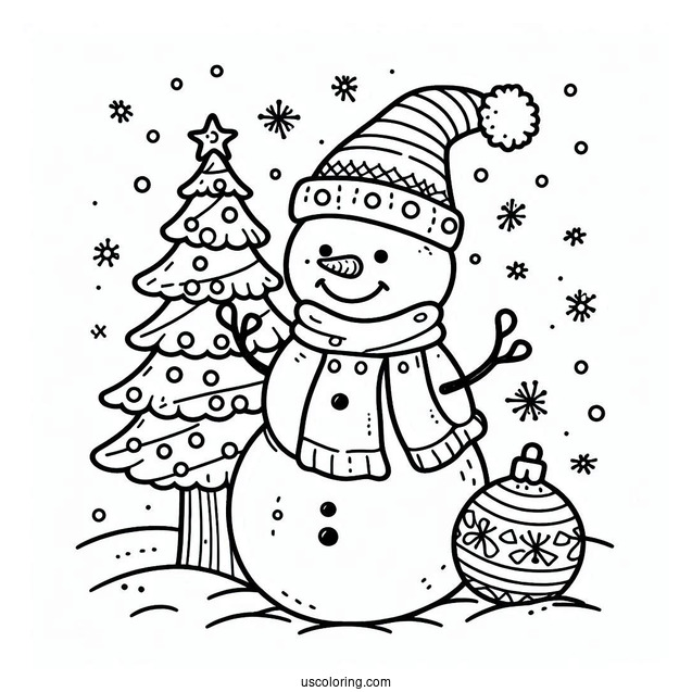 Snowman And Christmas Tree To Color