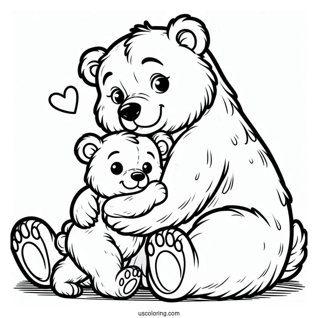 Easy Bear Cub Hugging Mama Bear Coloring Page