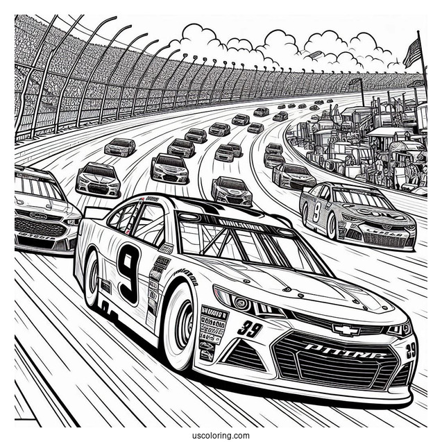 Realistic NASCAR Coloring Page Cup Series Cars On Race Track