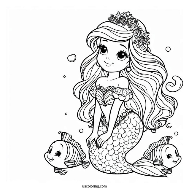 Princess Coloring Page Of Human Princess Ariel With Flounders