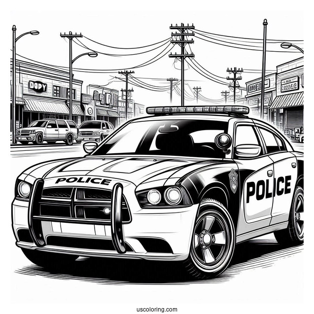 Dodge Charger Police Car On Street To Color