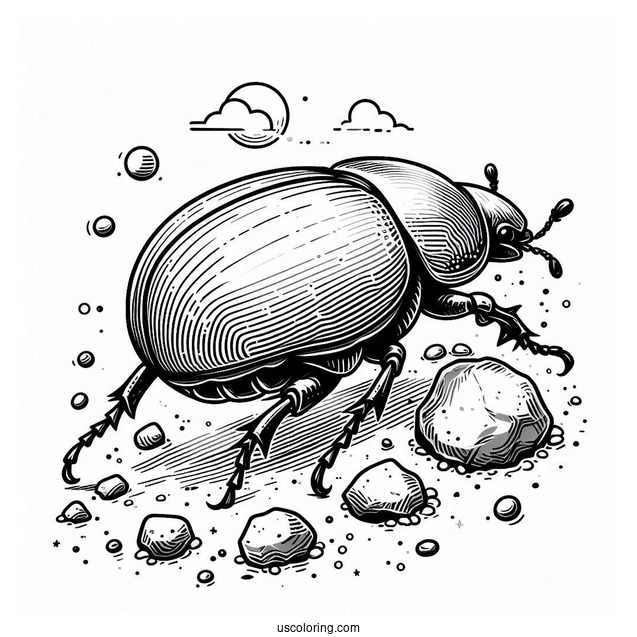 Dung Beetle Coloring Page Moving A Rock For Kids