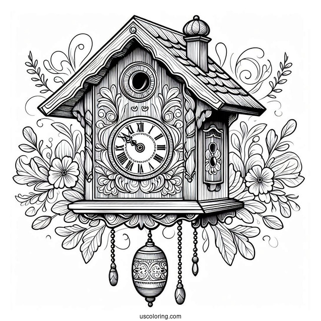 Detailed Cuckoo Clock Coloring Page