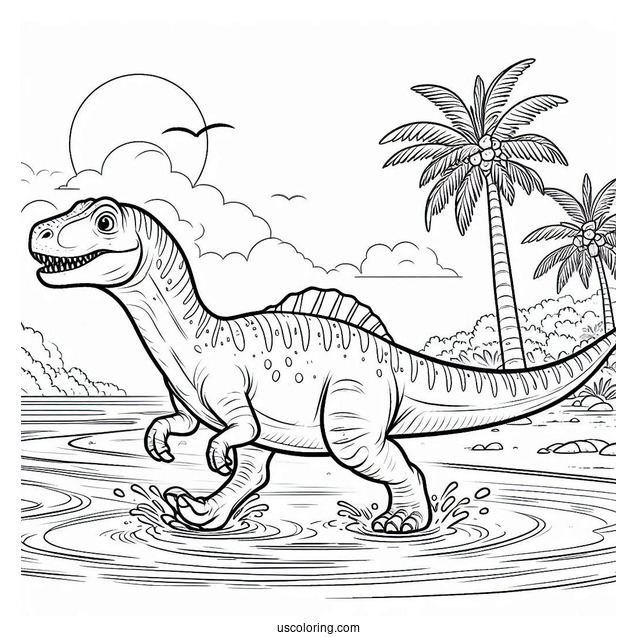 Spinosaurus Coloring Page Walking On The Shore For Kids