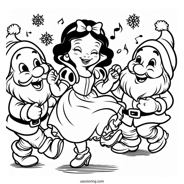 Snow White Coloring Pages Of Happy Dwarf Dancing For Preschoolers