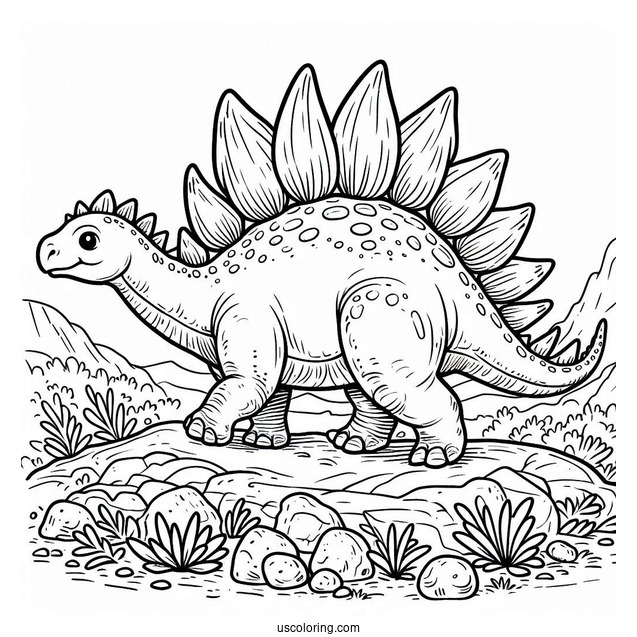 Simple Stegosaurus Coloring Page Walking On Rocky Terrain
