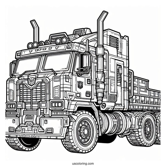 Autobot Optimus Prime Coloring Page Next To Truck Form
