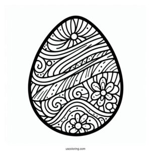 Easter Coloring Page Of Easter Egg Outline With Wavy Design