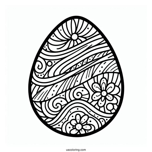 Easter Coloring Page Of Easter Egg Outline With Wavy Design