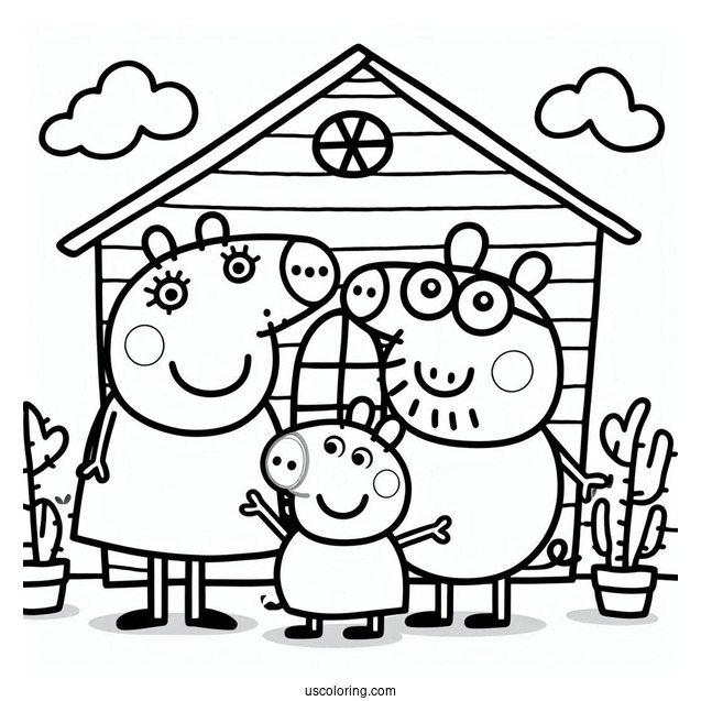 Peppa, Mummy, Daddy, And George Pig With House