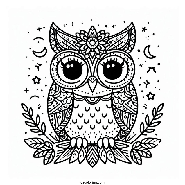 Easy To Color Owl For Kids