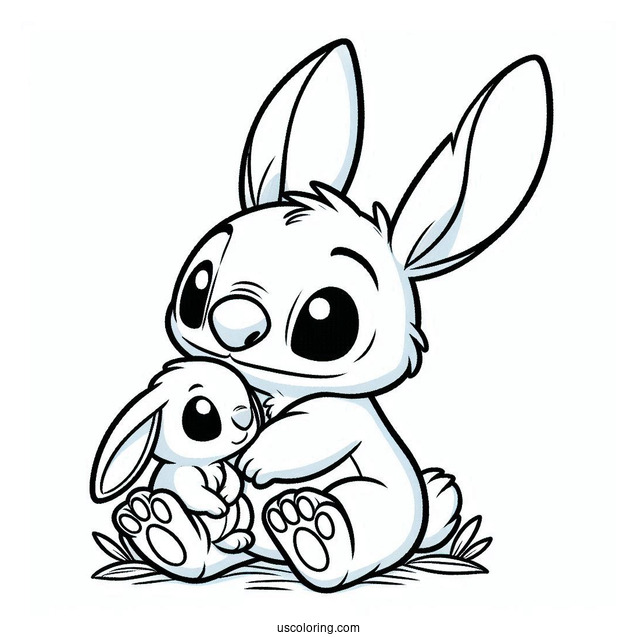 Stitch With His Arm Around A Rabbit Coloring Page