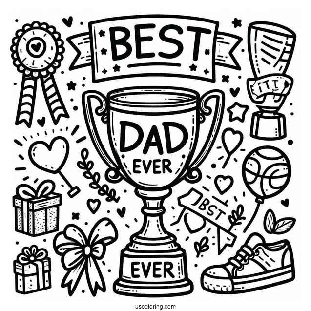 Father's Day Coloring Page Of Best Dad Ever Trophy