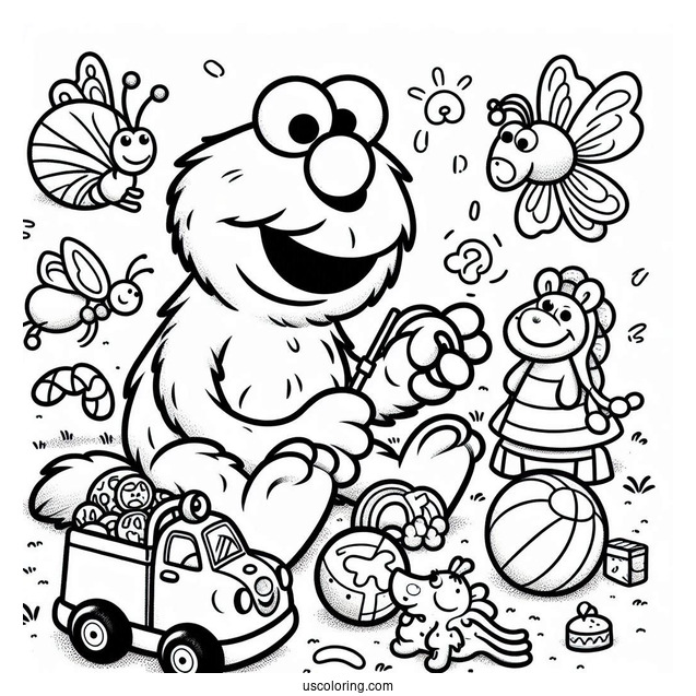 Elmo Playing With Toys With Friend