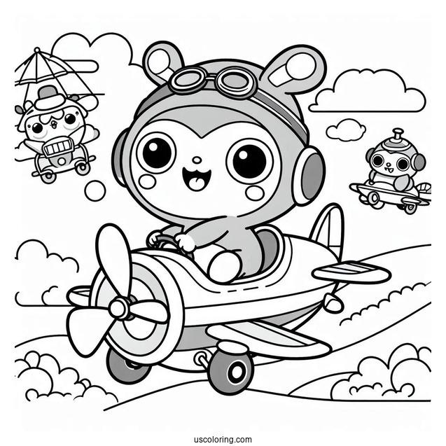 Pororo Coloring Page Of Friends Riding Flying Vehicles